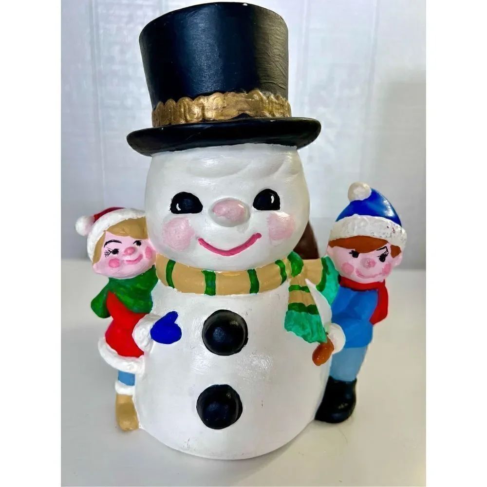 Vintage Ceramic Snowman & Kids Planter - Vintage Christmas Decor